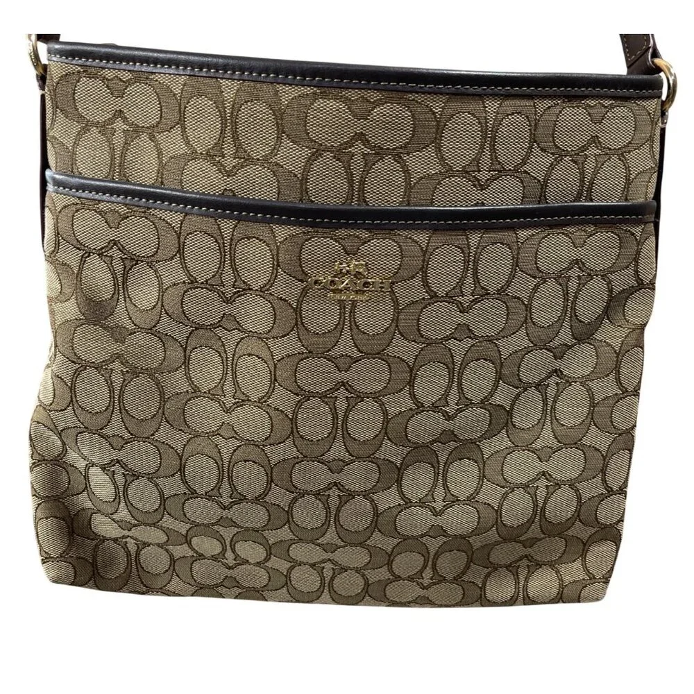 Coach Canvas File Crossbody In Signature Jacquard Brown Tan Gold - Picture 2 of 8